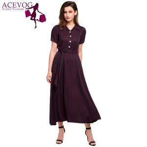 Retro 50s Long Swing Print Puff Sleeve Belt High Waist Maxi Swing Vintage Dress